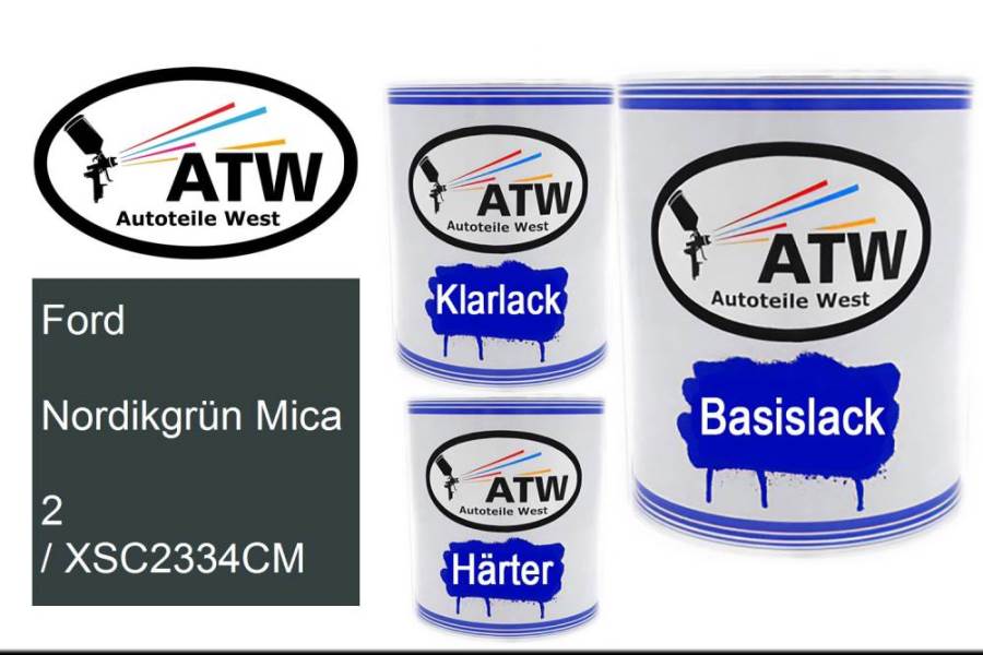 Ford, Nordikgrün Mica, 2 / XSC2334CM: 1L Lackdose + 1L Klarlack + 500ml Härter - Set, von ATW Autoteile West.